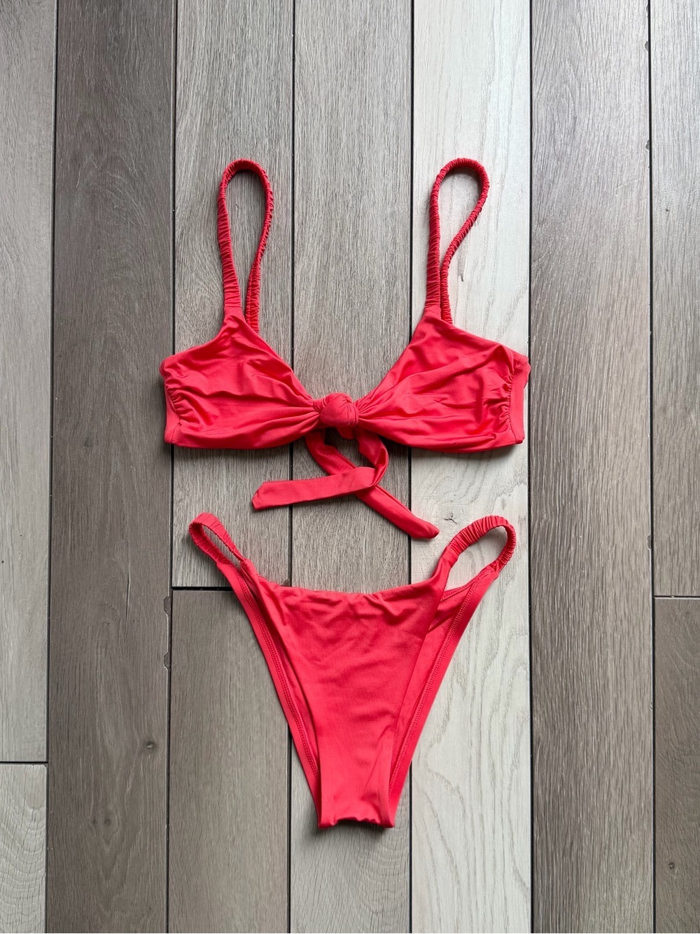 Vitamin A Neon Coral Tie-Front Bikini Set